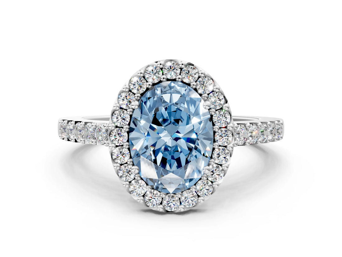 White gold Fancy Blue Oval  Halo Diamond Pavé Solitaire Ring_82