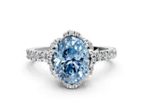 White gold Fancy Blue Oval  Halo Diamond Pave Band Ring with Four-Prong Setting_15