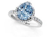 White gold Fancy Blue Oval  Halo Diamond Pave Band Ring with Four-Prong Setting_16