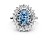 White gold Fancy Blue Oval  Halo Diamond Ring with Milgrain Edge and Round Prong Setting_38