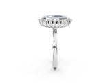 White gold Fancy Blue Oval  Halo Diamond Ring with Milgrain Edge and Round Prong Setting_40