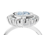 White gold Fancy Blue Oval  Halo Diamond Ring with Milgrain Edge and Round Prong Setting_42