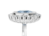 White gold Fancy Blue Oval  Halo Diamond Ring with Milgrain Edge and Round Prong Setting_43