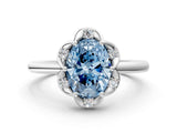 White gold Fancy Blue Oval  Halo Diamond Ring with Round Cluster Setting, Solitaire Band, and Four-Prong Setting_84