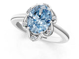 White gold Fancy Blue Oval  Halo Diamond Ring with Round Cluster Setting, Solitaire Band, and Four-Prong Setting_85