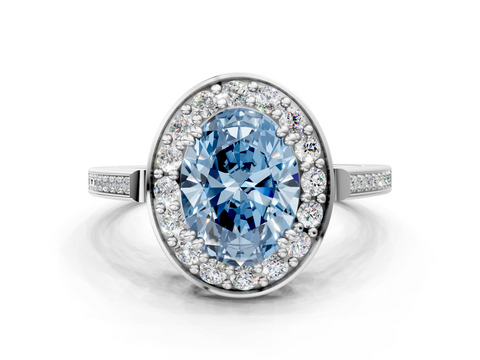 White gold Fancy Blue Oval  Halo Diamond Ring with Split Shank and Four-Prong Setting_75