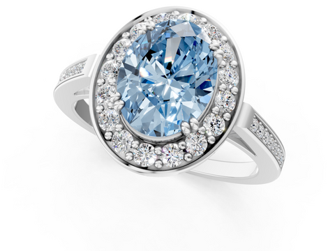 White gold Fancy Blue Oval  Halo Diamond Ring with Split Shank and Four-Prong Setting_76