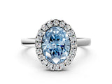 White gold Fancy Blue Oval  Halo Diamond Solitaire with Pavé Band and Four-Prong Setting_104