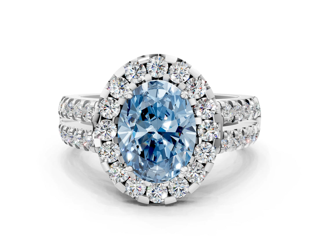 White gold Fancy Blue Oval  Halo Diamond Split Shank Engagement Ring with Prong Setting_39