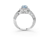 White gold Fancy Blue Oval  Halo Diamond Split Shank Ring with Milgrain Detail_54