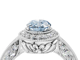 White gold Fancy Blue Oval  Halo Diamond Split Shank Ring with Milgrain Detail_55