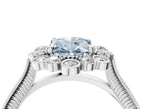 White gold Fancy Blue Oval  Halo Milgrain Pave Diamond Ring with Four-Prong Setting 4