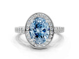 White gold Fancy Blue Oval  Halo Milgrain Solitaire with Bezel Set Side Stones and Pave Band_32