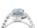 White gold Fancy Blue Oval  Halo Milgrain Solitaire with Bezel Set Side Stones and Pave Band_37