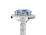 White gold Fancy Blue Oval  Halo Milgrain Solitaire with Bezel Set Side Stones and Pave Band_37