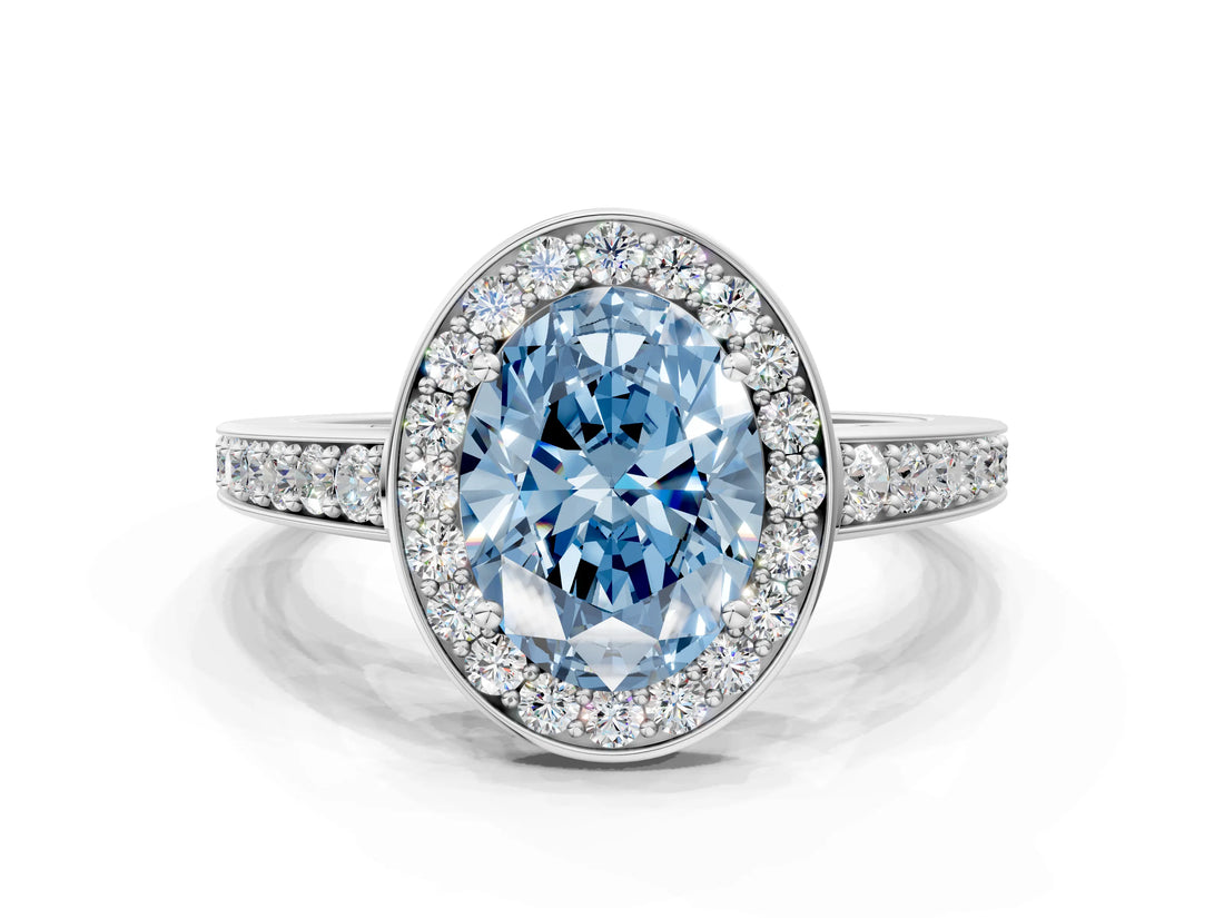 White gold Fancy Blue Oval  Halo Pavé Diamond Engagement Ring with Bezel Setting_48