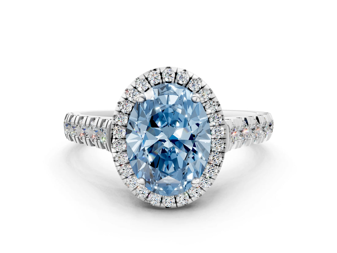 White gold Fancy Blue Oval  Halo Pavé Diamond Engagement Ring with Four-Prong Setting_26
