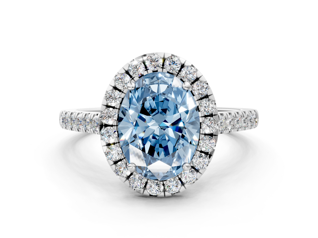 White gold Fancy Blue Oval  Halo Pavé Diamond Engagement Ring with Four-Prong Setting_3