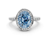 White gold Fancy Blue Oval  Halo Pave Band Solitaire Ring with Prong Setting_65
