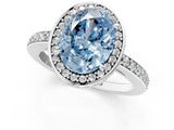 White gold Fancy Blue Oval  Halo Pave Band Solitaire Ring with Prong Setting_66