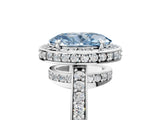 White gold Fancy Blue Oval  Halo Pave Band Solitaire Ring with Prong Setting_71