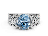 White gold Fancy Blue Oval  Halo Pave Diamond Engagement Ring with Milgrain Detailing_50