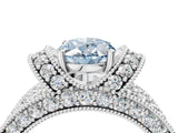 White gold Fancy Blue Oval  Halo Pave Diamond Engagement Ring with Milgrain Detailing_54