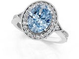 White gold Fancy Blue Oval  Halo Round Diamond Milgrain Pave Engagement Ring_12