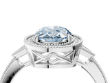 White gold Fancy Blue Oval  Halo Round Diamond Milgrain Pave Engagement Ring_13