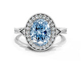 White gold Fancy Blue Oval  Halo Round Diamond Milgrain Pave Engagement Ring_3