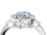 White gold Fancy Blue Oval  Halo Round Diamond Milgrain Pave Engagement Ring_7