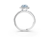 White gold Fancy Blue Oval  Halo Round Diamond Pavé Band Four-Prong Ring_6