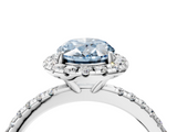 White gold Fancy Blue Oval  Halo Round Diamond Pavé Band Four-Prong Ring_7