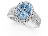 White gold Fancy Blue Oval  Halo Round Diamond Pave Band with Prong Setting 1