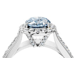 White gold Fancy Blue Oval  Halo Round Diamond Pave Band with Prong Setting 4