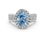 White gold Fancy Blue Oval  Halo Round Diamond Pave Band with Prong Setting_12
