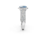 White gold Fancy Blue Oval  Halo Round Diamond Pave Band with Prong Setting_14