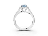 White gold Fancy Blue Oval  Halo Round Diamond Pave Band with Prong Setting_15