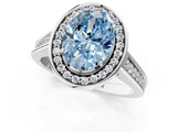 White gold Fancy Blue Oval  Halo Solitaire Diamond Ring with Pave Band and Bezel Setting_49