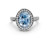 White gold Fancy Blue Oval  Halo Solitaire Diamond Ring with Pave Band and Bezel Setting_49