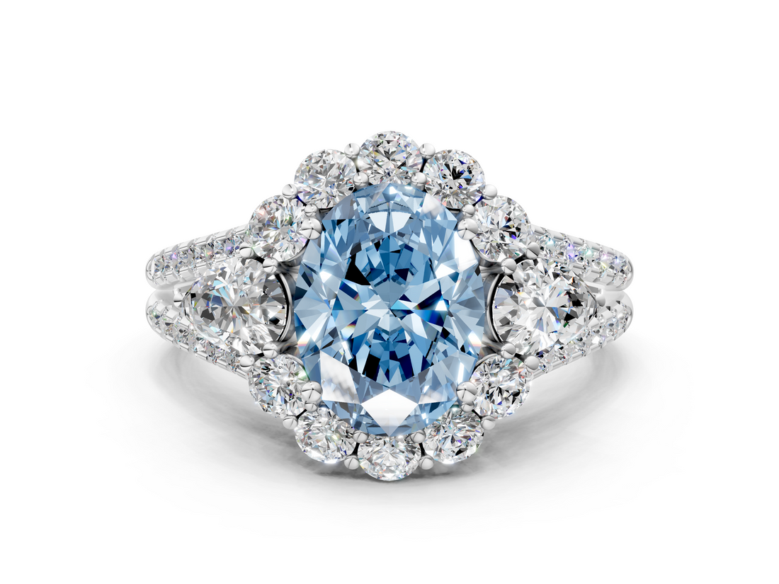 White gold Fancy Blue Oval  Halo Split Shank Diamond Engagement Ring with Prong Setting_20