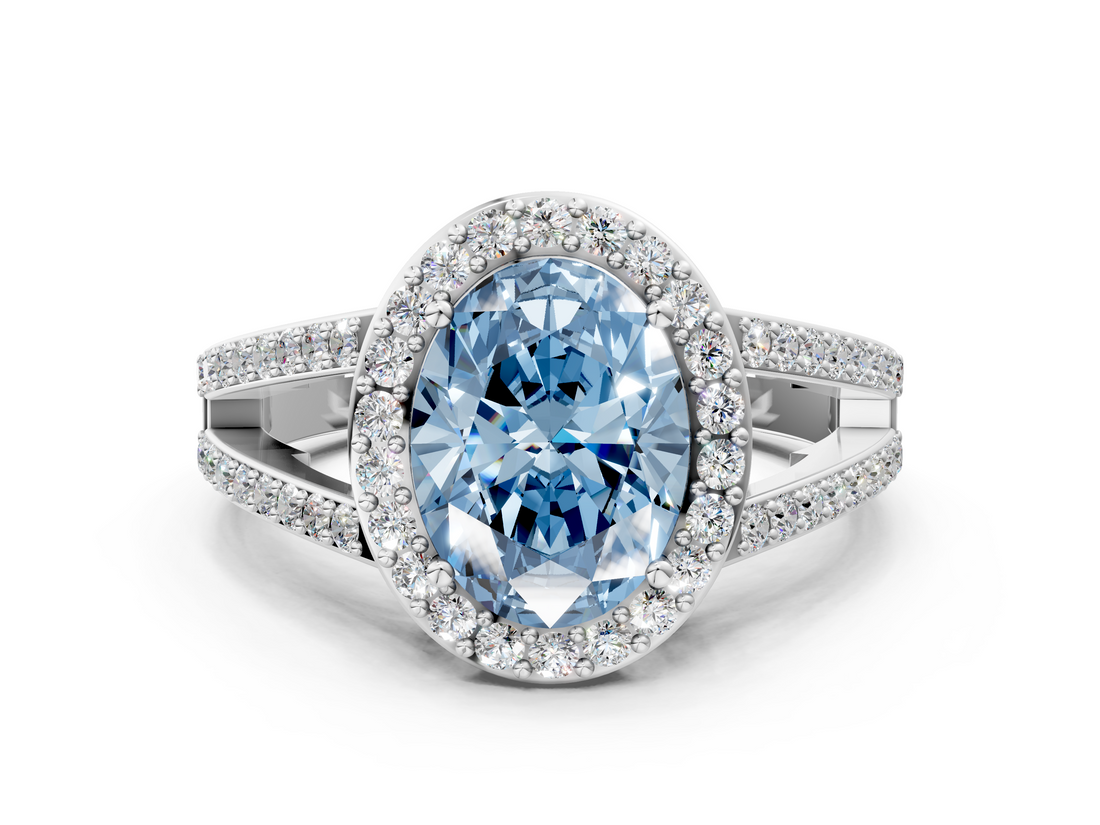 White gold Fancy Blue Oval  Halo Split Shank Diamond Ring with Four-Prong Setting_31