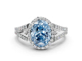 White gold Fancy Blue Oval  Halo Split Shank Pave Diamond Ring with Four-Prong Setting_49