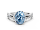 White gold Fancy Blue Oval  Halo Twist Band Solitaire Prong Setting Ring_59