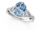 White gold Fancy Blue Oval  Halo Twist Band Solitaire Prong Setting Ring_60