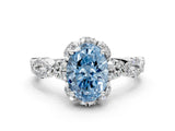 White gold Fancy Blue Oval  Halo Twist Band Solitaire Ring with Six-Prong Setting_32