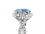White gold Fancy Blue Oval  Halo Twist Band Solitaire Ring with Six-Prong Setting_37