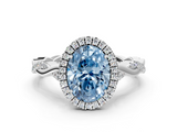 White gold Fancy Blue Oval  Halo Twist Band Solitaire Ring_20