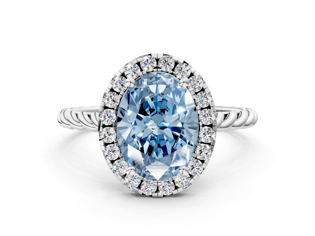 White gold Fancy Blue Oval  Halo Twisted Band Four-Prong Diamond Ring_20