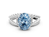 White gold Fancy Blue Oval  Halo Twisted Band Four-Prong Ring_53